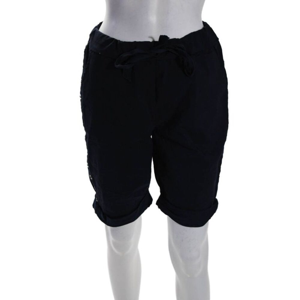 Designer Womens Elastic Waistband Drawstring Cuff Bottom Fashion Shorts Navy Siz
